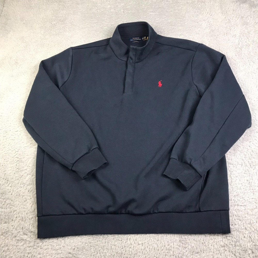 Polo Ralph Lauren Performance Pullover Mens 2XL Navy 1/4 Snap Red Pony Sweater